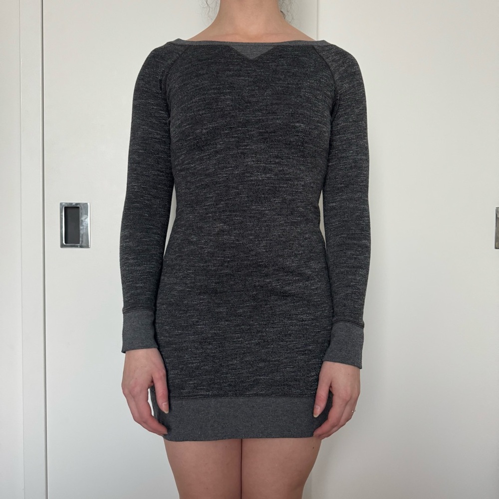 Banana RepublicCharcoal Sweater Dress Dark Gray Long Sleeve Crewneck Zipper Y2K